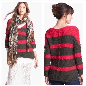 FREE PEOPLE Songbird Nubby Chunky Striped Knit Sweater Pullover Distressed Sz S